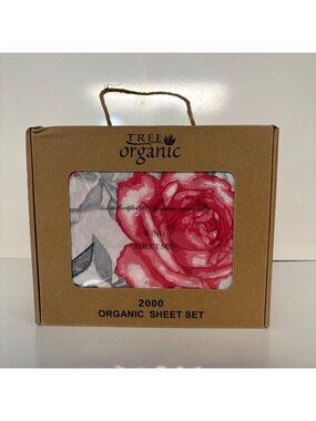 Tree Organic 2000 King Size Sheet Set Organic Cotton Red Rose Design